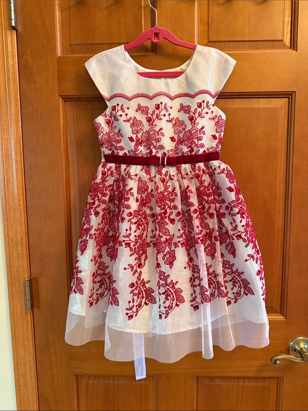 Jona Michelle White Dress with Red Floral Embroidery